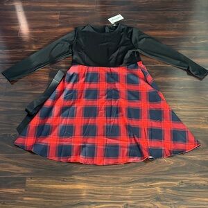 NWT Sucrefas Dress, Black Top w/ Red & Navy Plaid Skirt (2XL - see measurements)